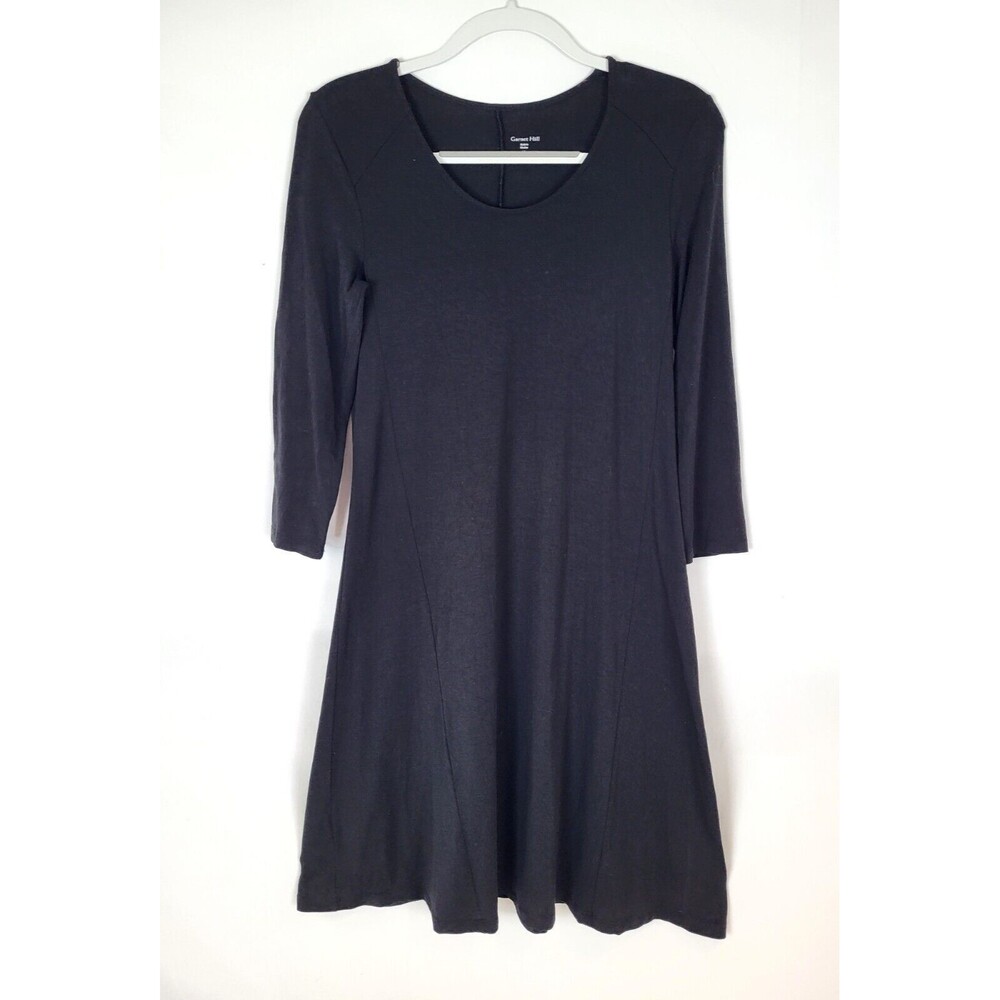 Garnet Hill Seamed Knit Trapeze Dress Black Tencel Size XS Stretch
